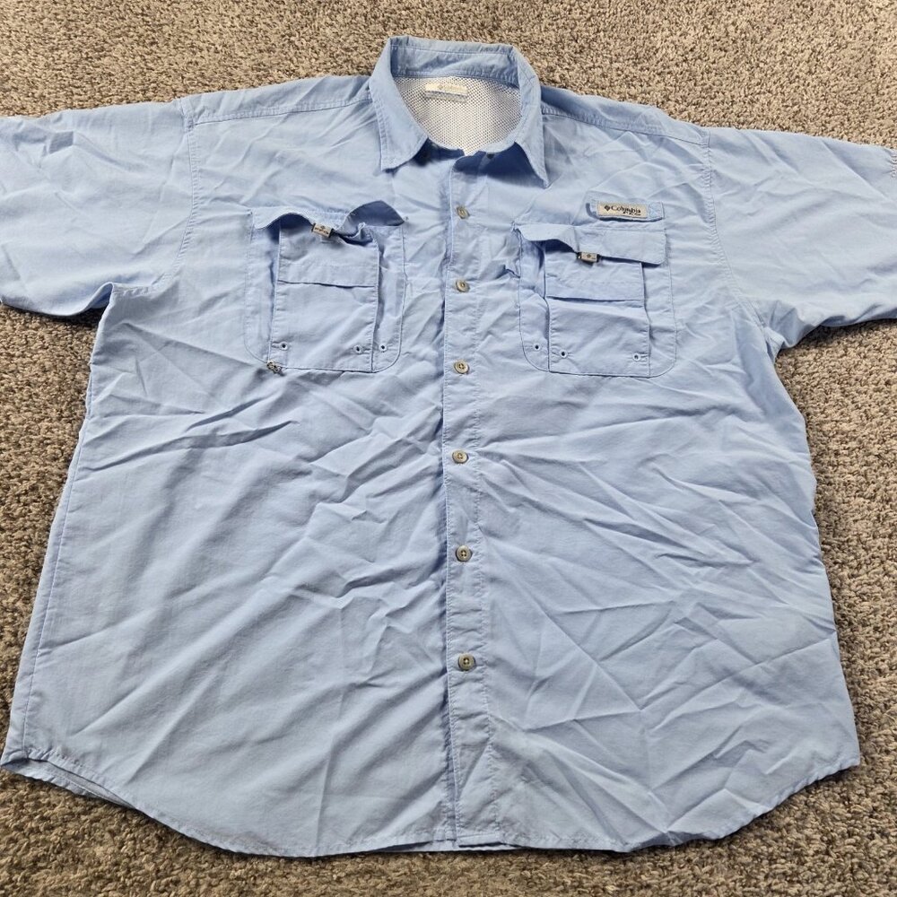Columbia Shirt Mens Large Blue PFG Omni-Shade Fishing Button Front